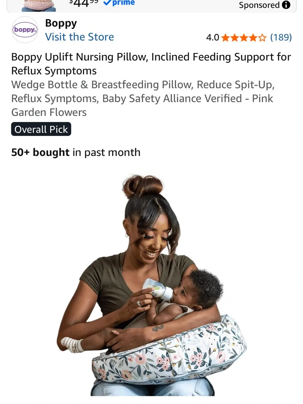 Boppy UPLIFT Floral Baby Nursing Pillow - White, Pink & Green